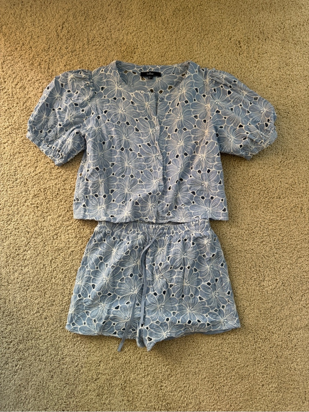 Lulus Light Blue Eyelet Two-Piece Set